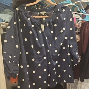 NWT Talbots Navy and White Polka Dot Blouse
